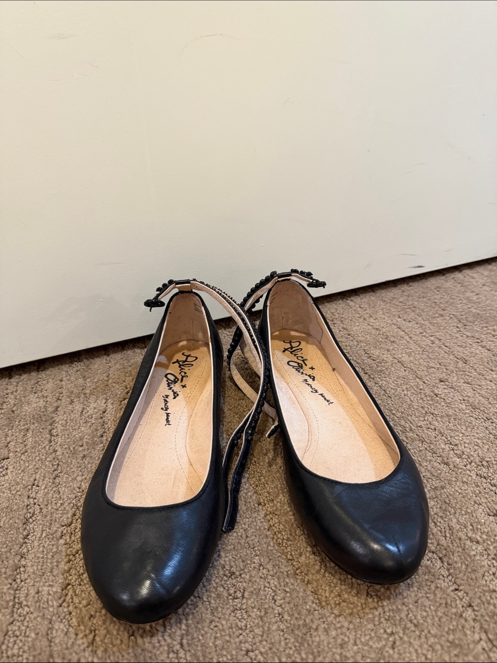 Alice + Olivia Black Ankle-Strap Ballet Flats - Picture 1 of 4